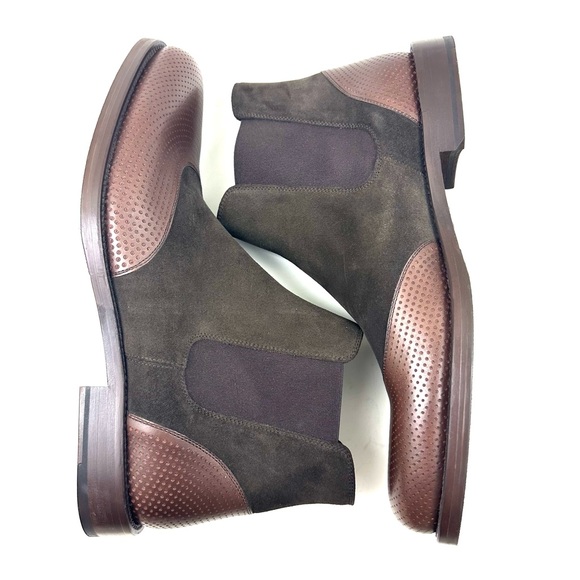 Lorens Chelsea Leather Men's Ankle Dress Boots Brown Perforated Leather Size 45 - Picture 7 of 9